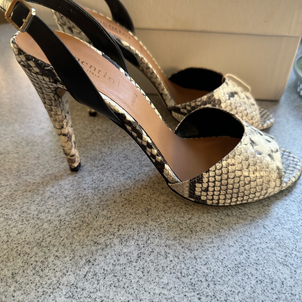 Women's Black and Cream Snakeskin Sandals